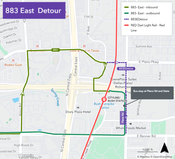 image for Frontage Road Closure in Richardson for DART Silver Line Construction to Alter Bus Stops and CityLine/Bush Station Access card