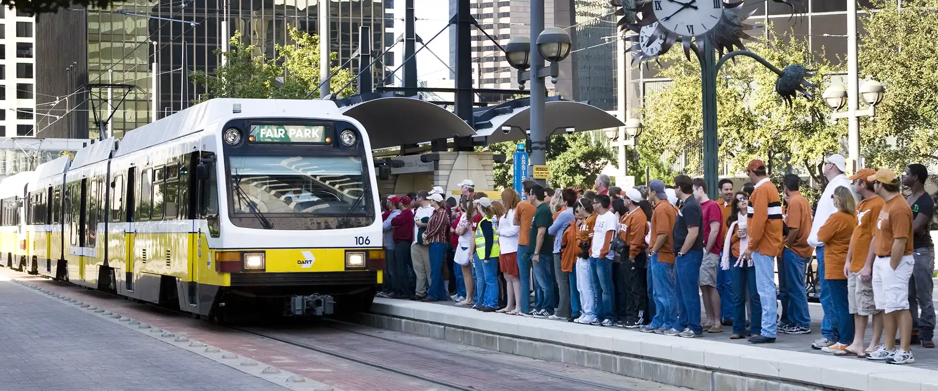 Texas Longhorn and OU Sooner fans taking DART to the Texas State Fair