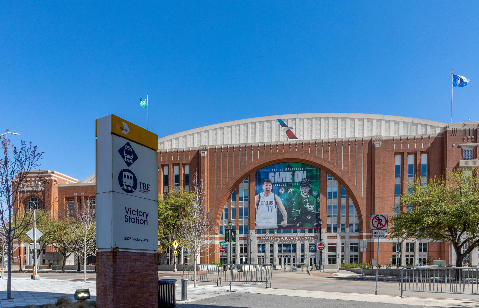 Victory Station with American Airlines Center in the background