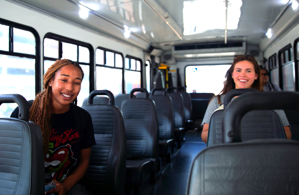 Female students on DART bus