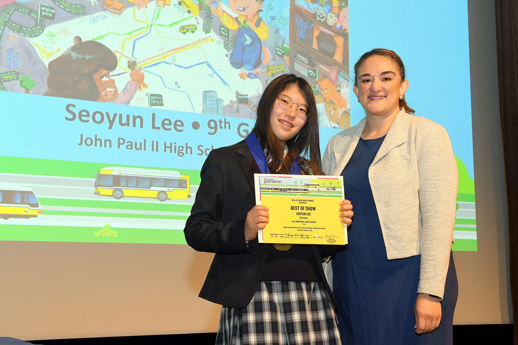 Seoyun, student from John Paul II HS and Jeamy Molina from Dallas Area Rapid Transit